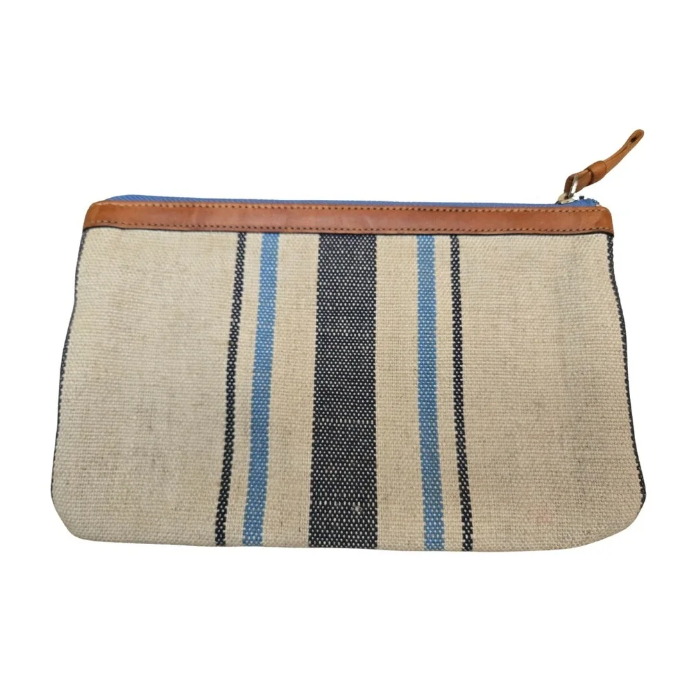 Brighton Nautical Medium Sized Zip Up Make-Up Bag, Pouch, Clutch W/Leather Trim